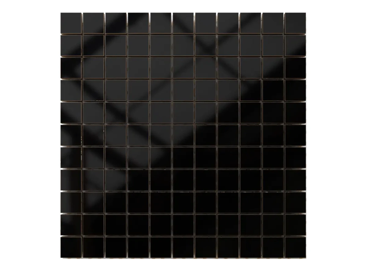 MOZAIKA CERAMICZNA SUPER BLACK CZARNA połysk kostka 2.5 30X30cm – dekoracyjne do wnętrz – Szklane Mozaiki