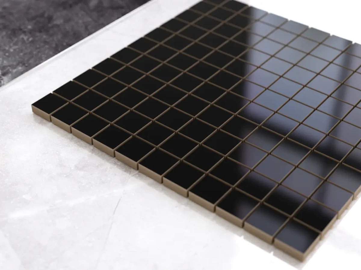 MOZAIKA CERAMICZNA SUPER BLACK CZARNA połysk kostka 2.5 30X30cm – dekoracyjne do wnętrz – Szklane Mozaiki