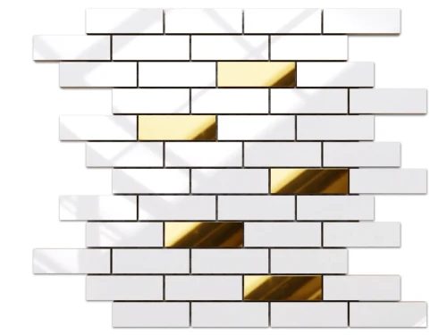 MOZAIKA CERAMICZNA BIAŁA WHITE POŁYSK GOLD CEGIEŁKA MUREK NIEREGULARNY