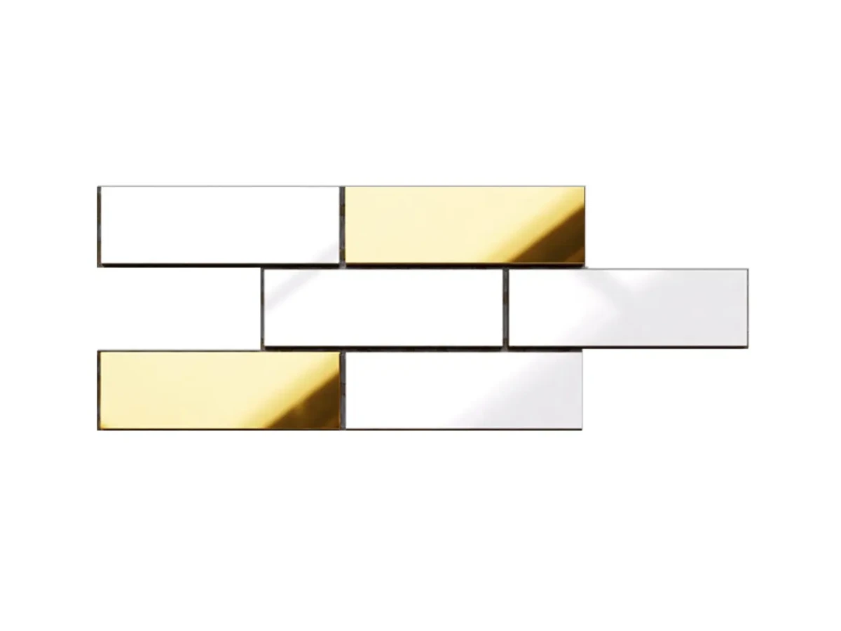 MOZAIKA CERAMICZNA BIAŁA WHITE POŁYSK GOLD CEGIEŁKA MUREK NIEREGULARNY – dekoracyjne do wnętrz – Szklane Mozaiki