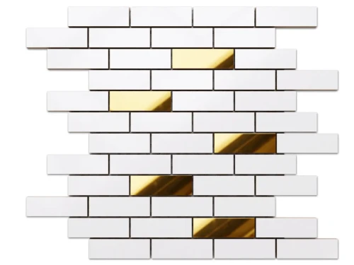 MOZAIKA CERAMICZNA BIAŁA WHITE MATOWA GOLD CEGIEŁKA MUREK NIEREGULARNY