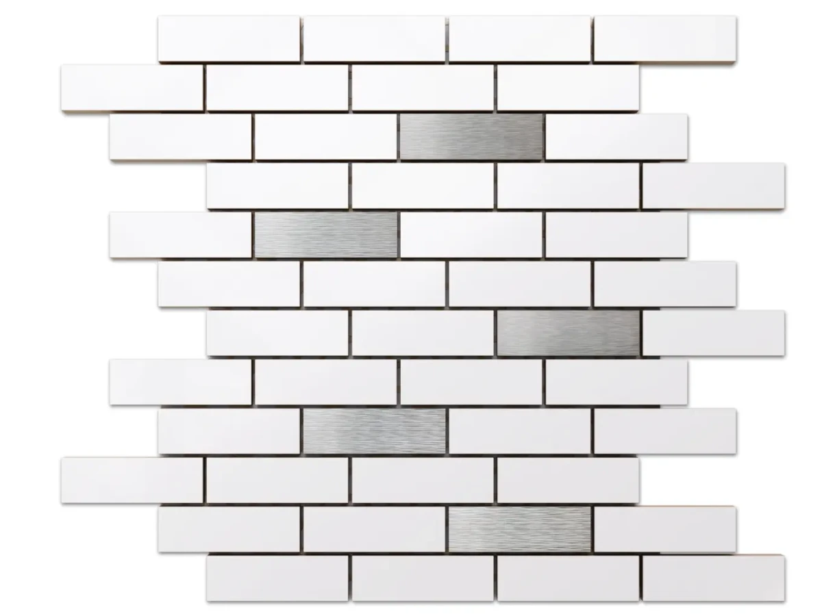 MOZAIKA CERAMICZNA BIAŁA WHITE MATOWA SILVER CEGIEŁKA MUREK NIEREGULARNY – dekoracyjne do wnętrz – Szklane Mozaiki