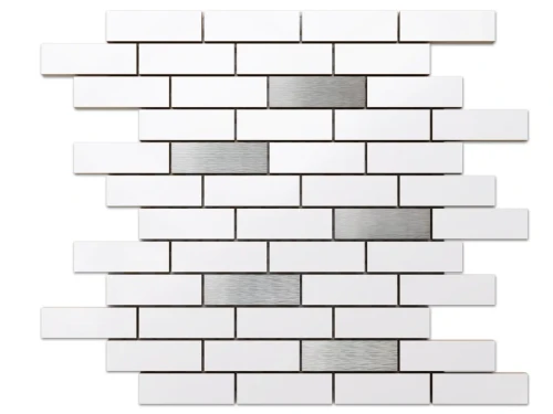 MOZAIKA CERAMICZNA BIAŁA WHITE MATOWA SILVER CEGIEŁKA MUREK NIEREGULARNY