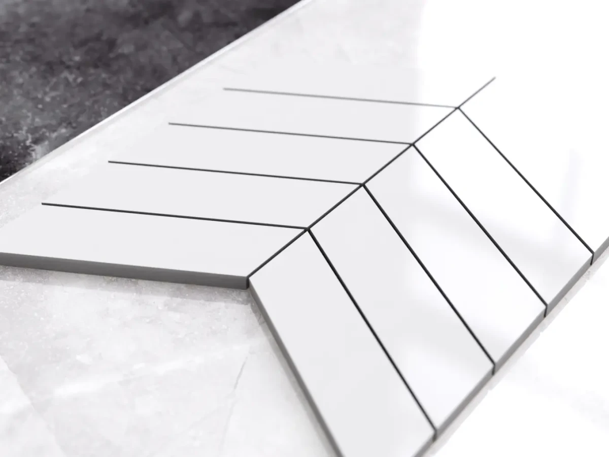 MOZAIKA CERAMICZNA CHEVRON JODEŁKA ALASKA WHITE – dekoracyjne do wnętrz – Szklane Mozaiki