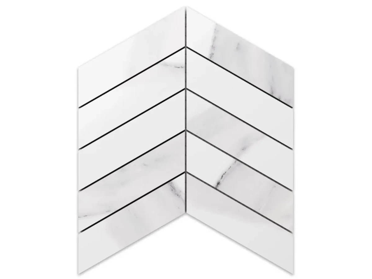 MOZAIKA GRESOWA CHEVRON JODEŁKA CARRARA WHITE – dekoracyjne do wnętrz – Szklane Mozaiki