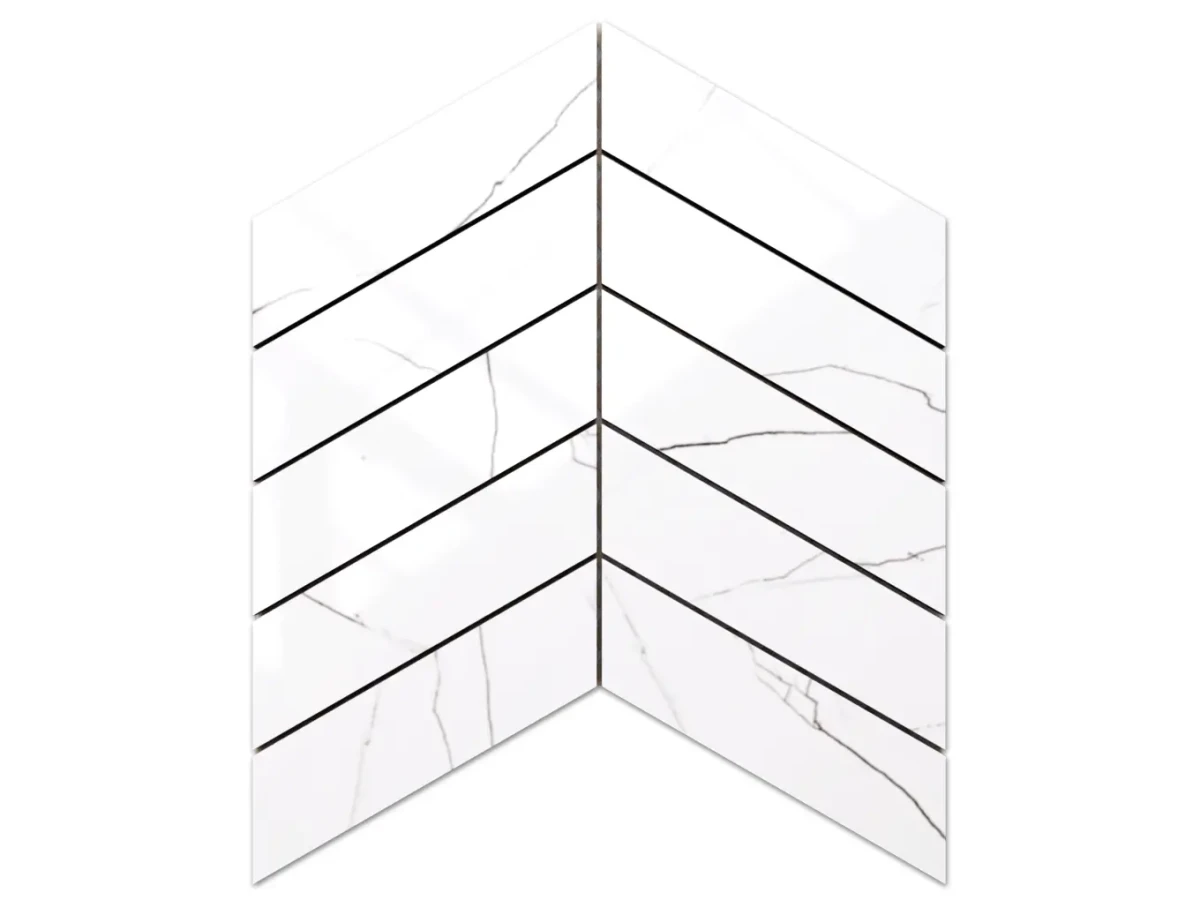 MOZAIKA GRESOWA CHEVRON JODEŁKA CARRARA WHITE – dekoracyjne do wnętrz – Szklane Mozaiki