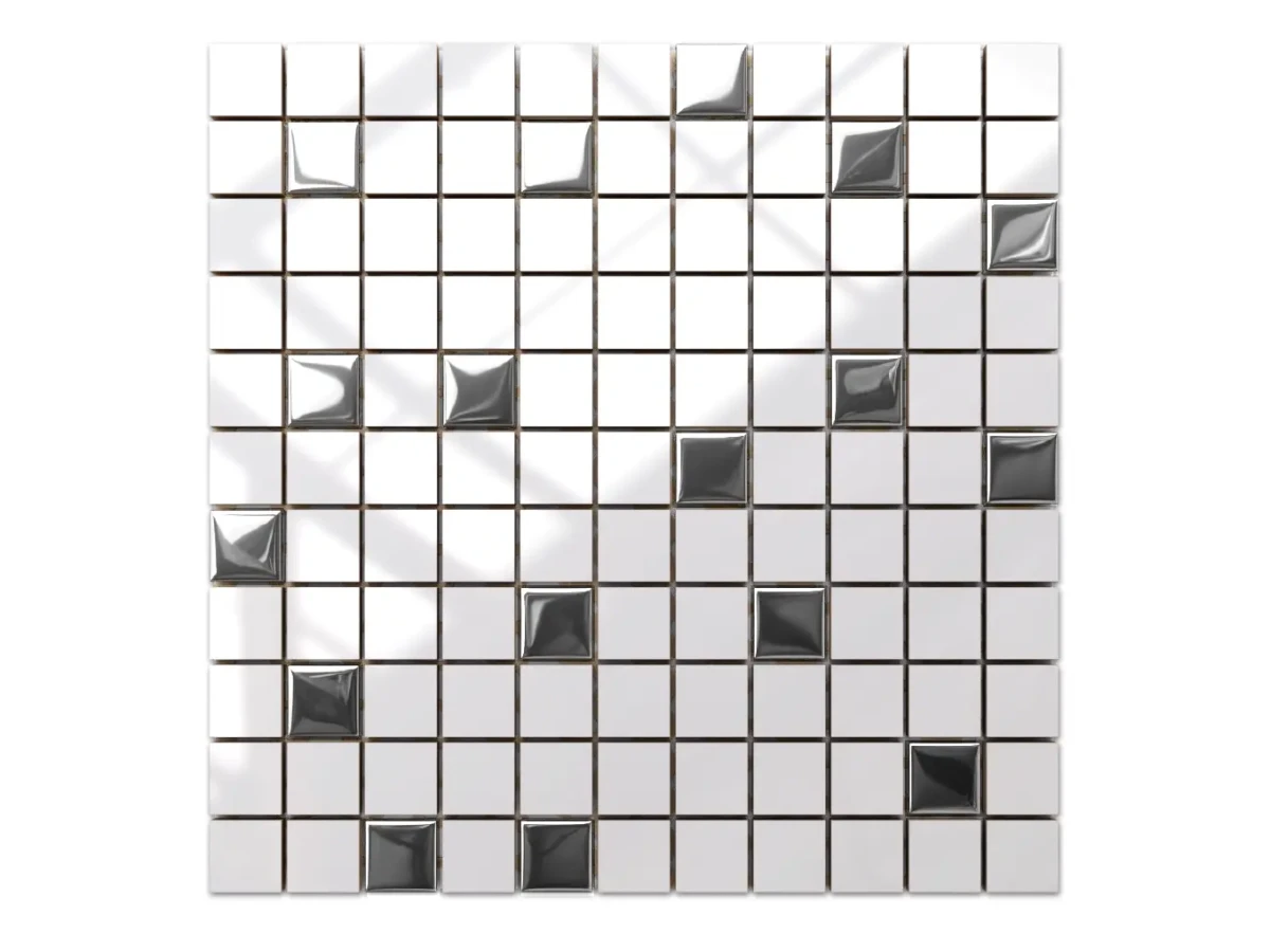 MOZAIKA CERAMICZNA SZKLANA SILVER CHROM METALIZOWANA 9mm 30x30cm – dekoracyjne do wnętrz – Szklane Mozaiki