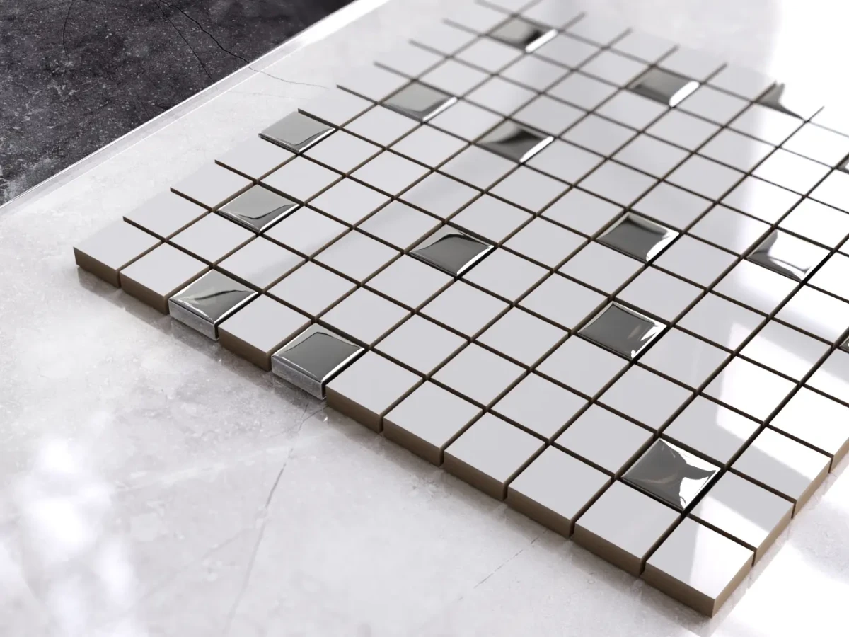 MOZAIKA CERAMICZNA SZKLANA SILVER CHROM METALIZOWANA 9mm 30x30cm – dekoracyjne do wnętrz – Szklane Mozaiki