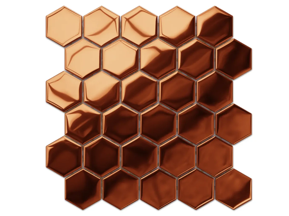 HEKSAGON MOZAIKA SZKLANA MIEDZIANA ROSE COPPER METALIC  – dekoracyjne do wnętrz – Szklane Mozaiki