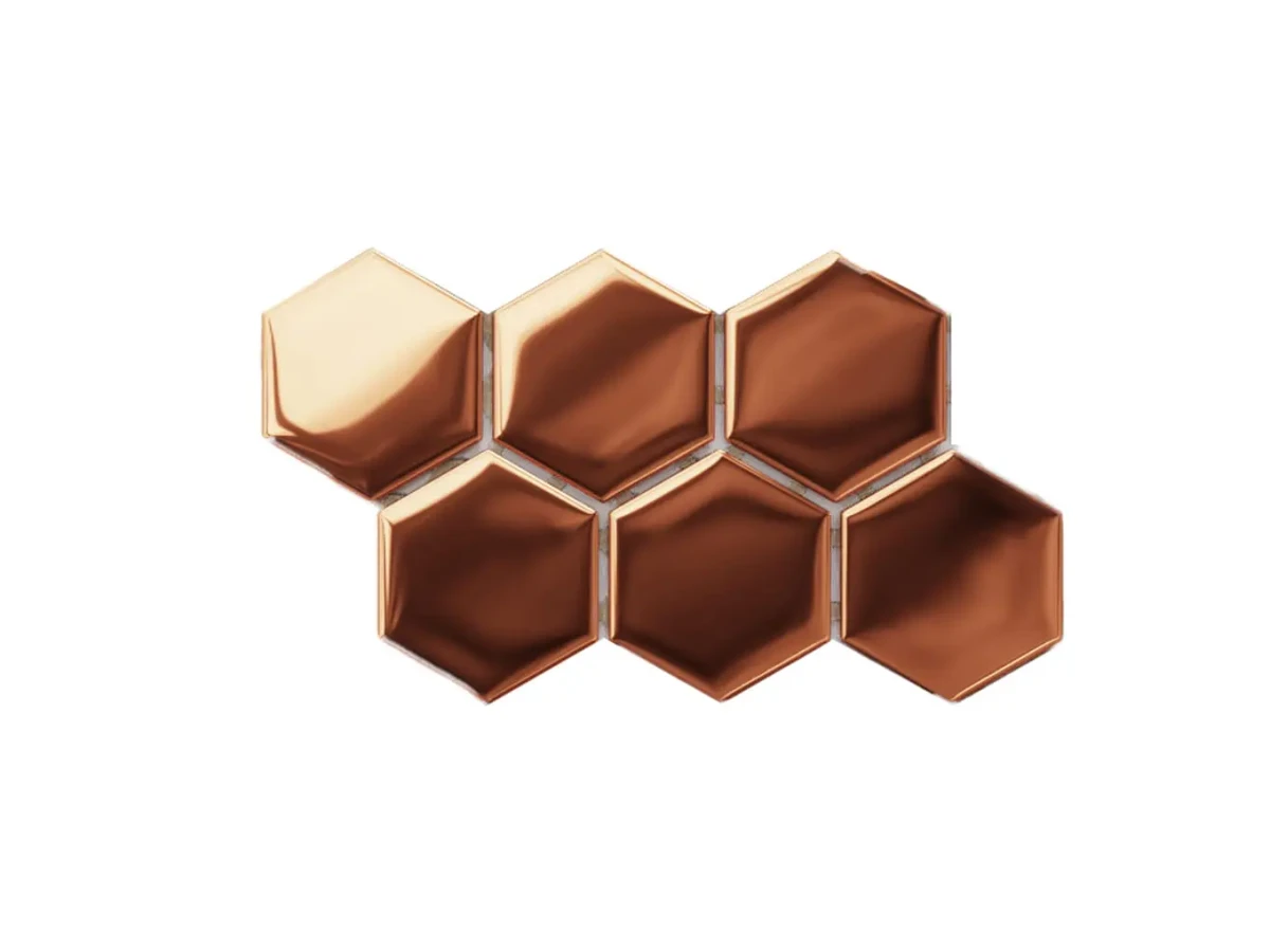 HEKSAGON MOZAIKA SZKLANA MIEDZIANA ROSE COPPER METALIC  – dekoracyjne do wnętrz – Szklane Mozaiki