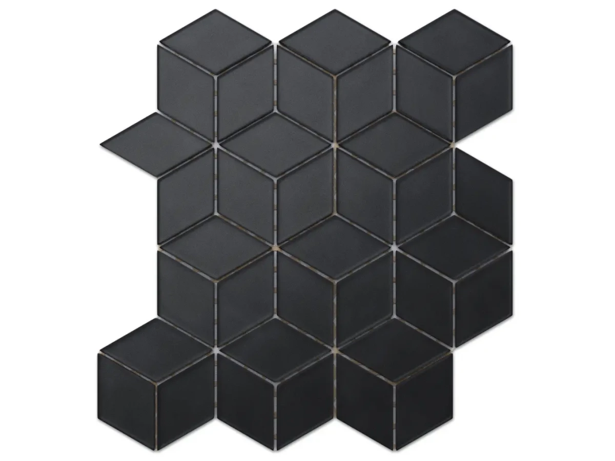 MOZAIKA SZKLANA ROMB DIAMOND CZARNA NERO SOFT BLACK – dekoracyjne do wnętrz – Szklane Mozaiki