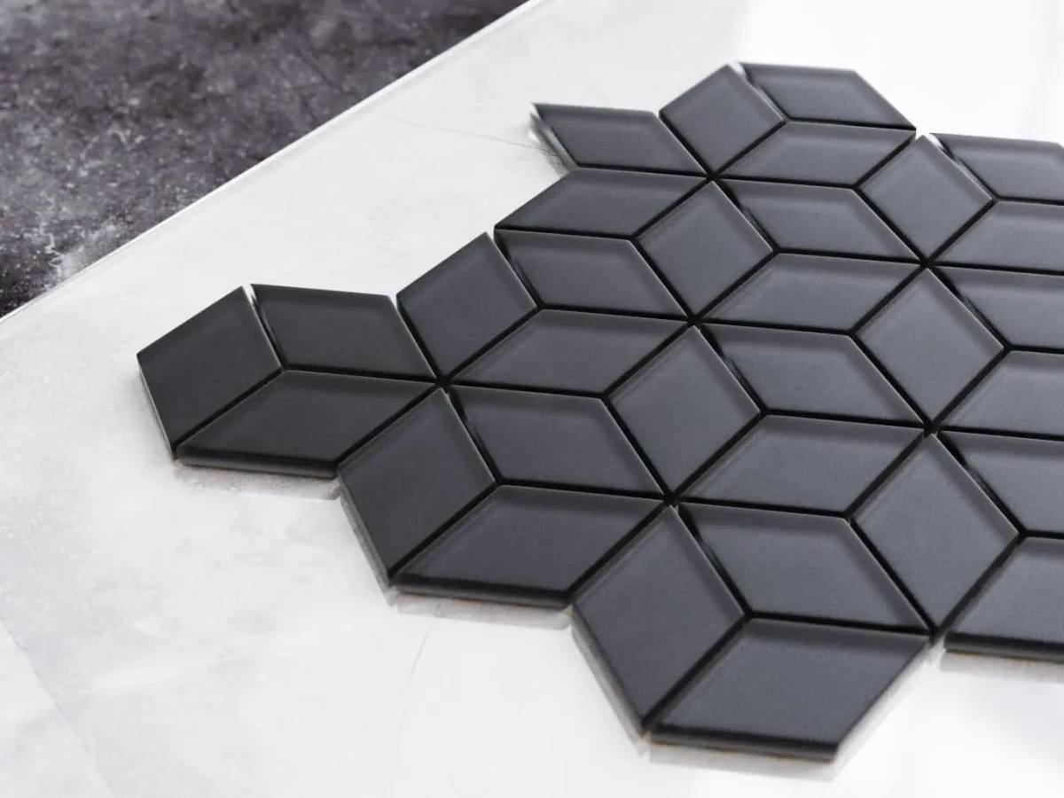 MOZAIKA SZKLANA ROMB DIAMOND CZARNA NERO SOFT BLACK – dekoracyjne do wnętrz – Szklane Mozaiki