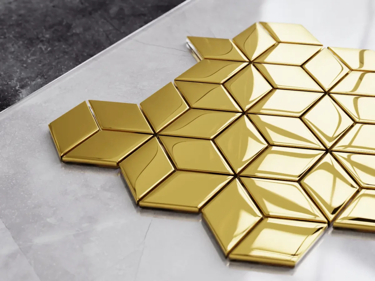 MOZAIKA SZKLANA ROMB DIAMOND ZŁOTA GOLD METALIC – dekoracyjne do wnętrz – Szklane Mozaiki