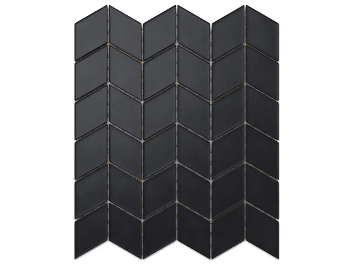 MOZAIKA SZKLANA CHEVRON ROMB CZARNY SOFT BLACK  – dekoracyjne do wnętrz – Szklane Mozaiki