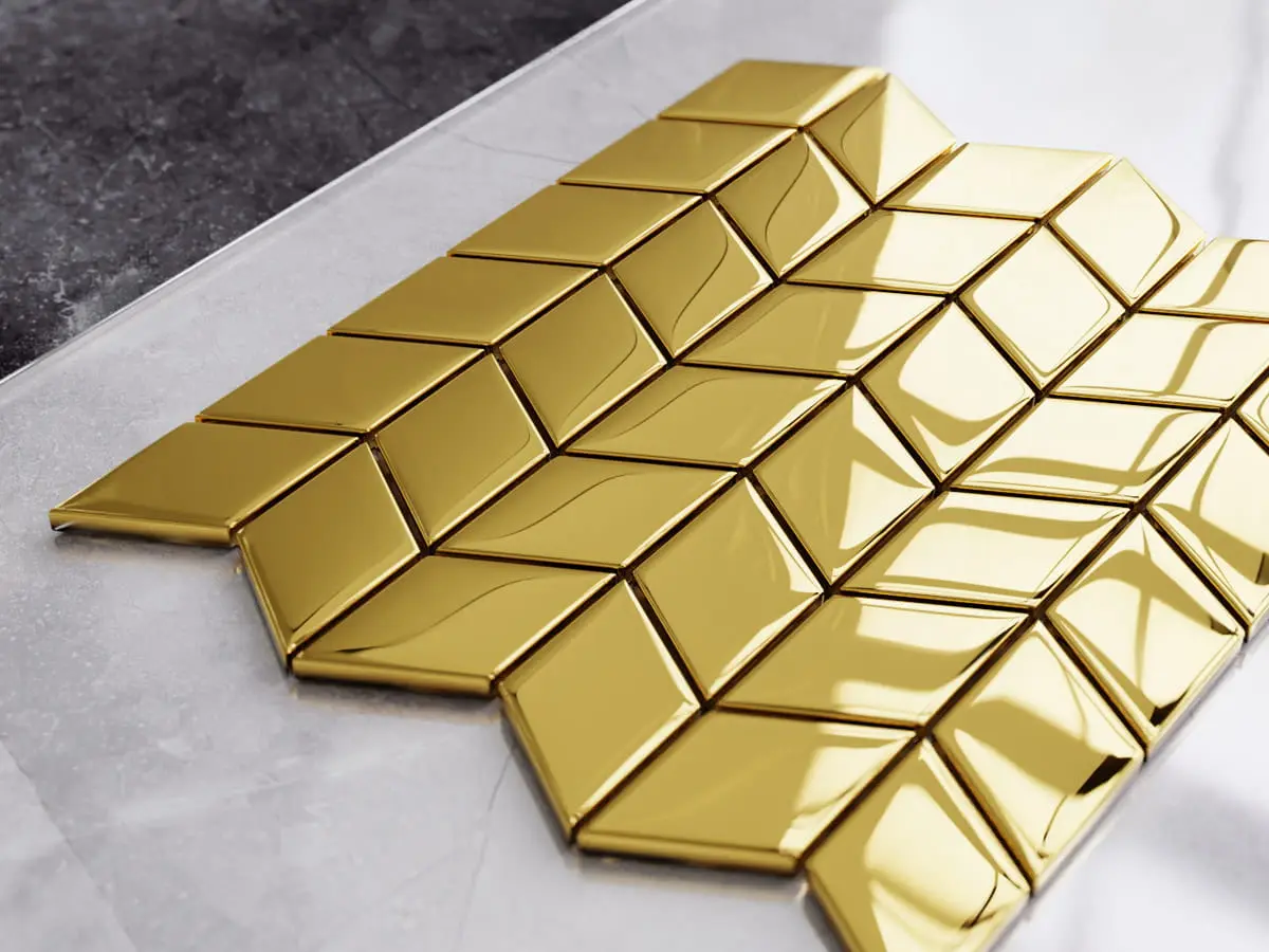 MOZAIKA SZKLANA CHEVRON ROMB ZŁOTA GOLD METALIC – dekoracyjne do wnętrz – Szklane Mozaiki