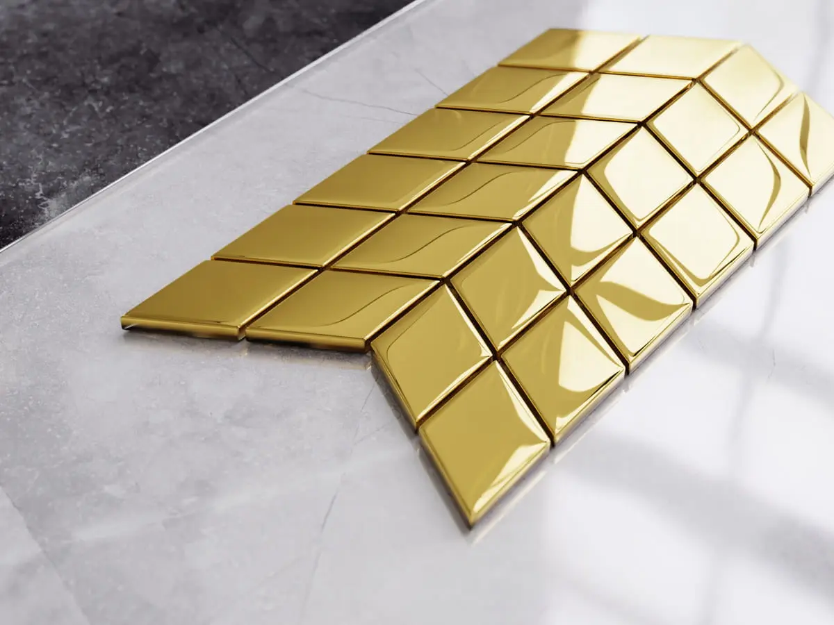 MOZAIKA SZKLANA DOUBLE CHEVRON ROMB ZŁOTA GOLD METALIC – dekoracyjne do wnętrz – Szklane Mozaiki