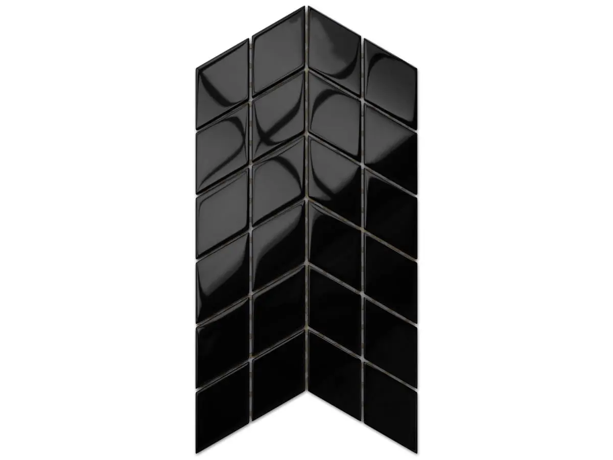 MOZAIKA SZKLANA DOUBLE CHEVRON ROMB CZARNY POŁYSK – dekoracyjne do wnętrz – Szklane Mozaiki