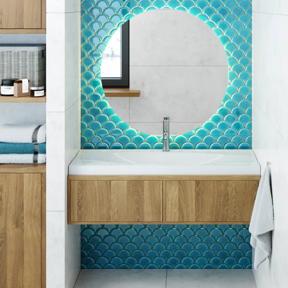 MOZAIKA CERAMICZNA FISH SCALE DEEP BLUE NIEBIESKA – dekoracyjne do wnętrz – Szklane Mozaiki