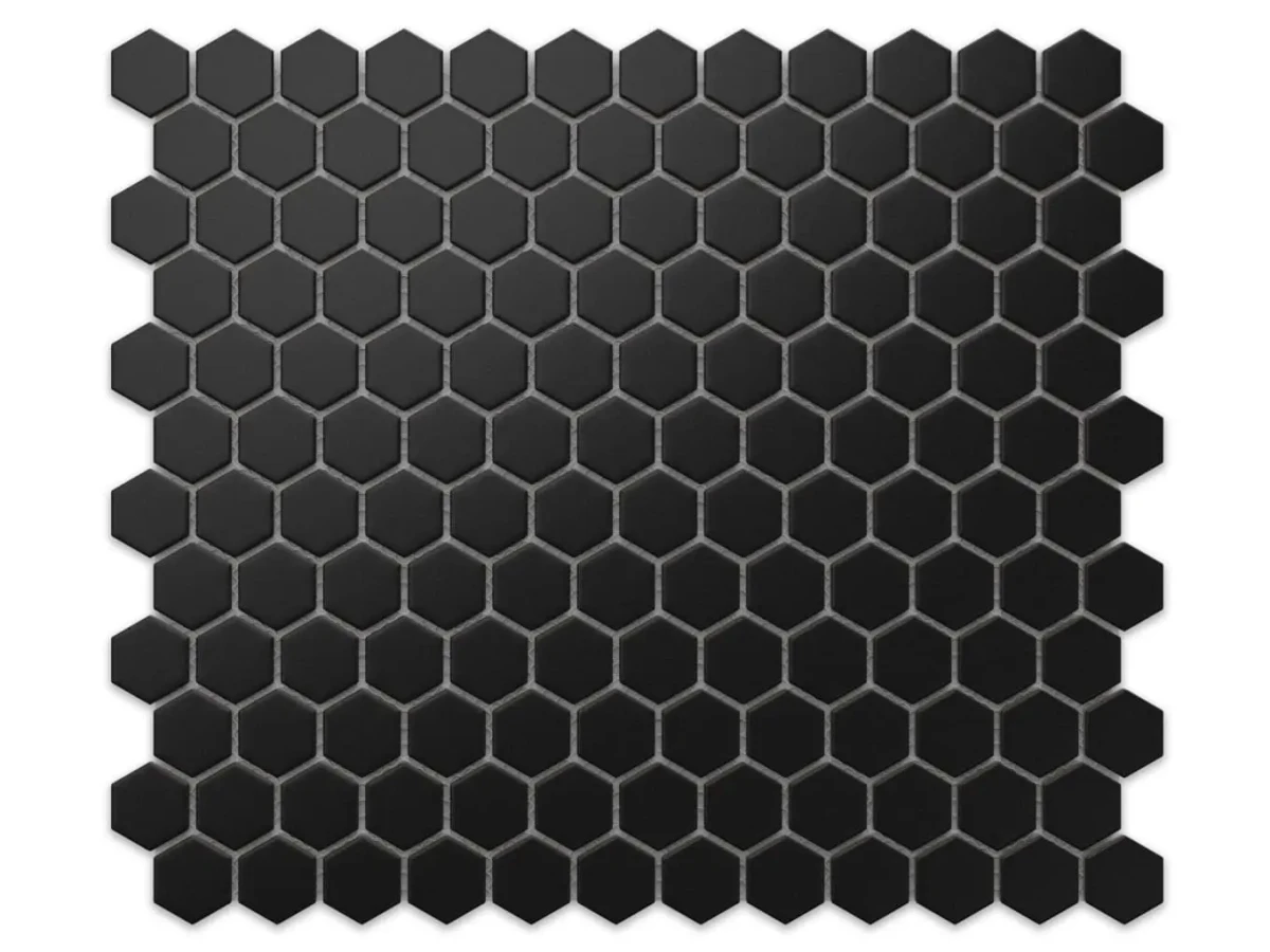 Mozaika ceramiczna Heksagon Black czarny matowy mały - szklanemozaiki.pl