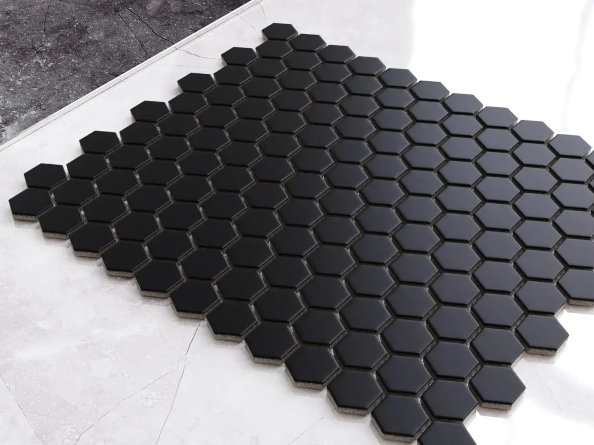 Mozaika ceramiczna Heksagon Black czarny matowy mały - szklanemozaiki.pl