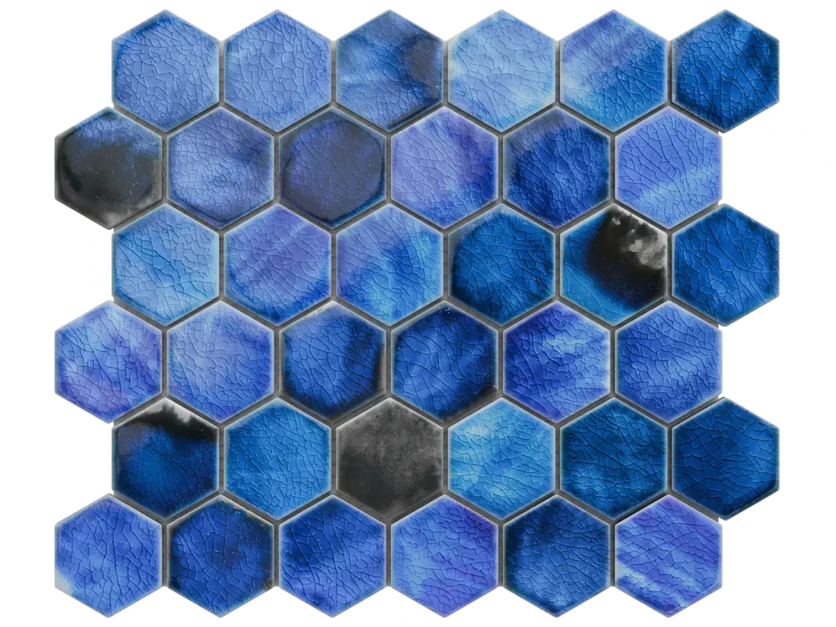 Mozaika ceramiczna Heksagon Mykonos Blue niebieska - szklanemozaiki.pl