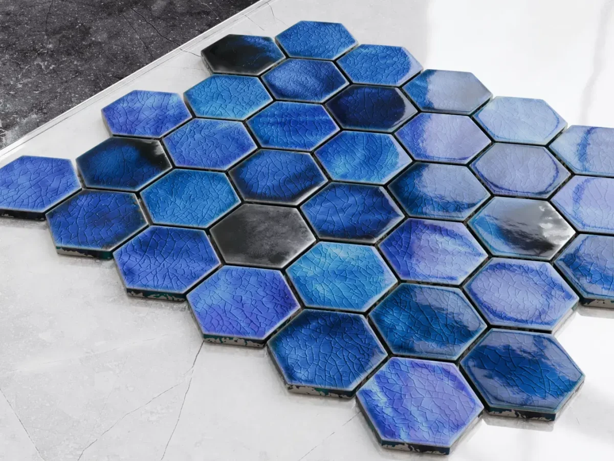 Mozaika ceramiczna Heksagon Mykonos Blue niebieska - szklanemozaiki.pl
