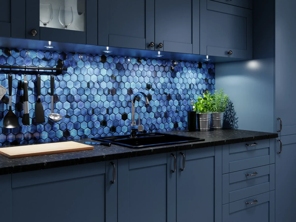 Mozaika ceramiczna Heksagon Mykonos Blue niebieska - szklanemozaiki.pl