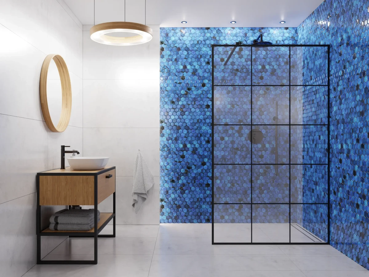 Mozaika ceramiczna Heksagon Mykonos Blue niebieska - szklanemozaiki.pl