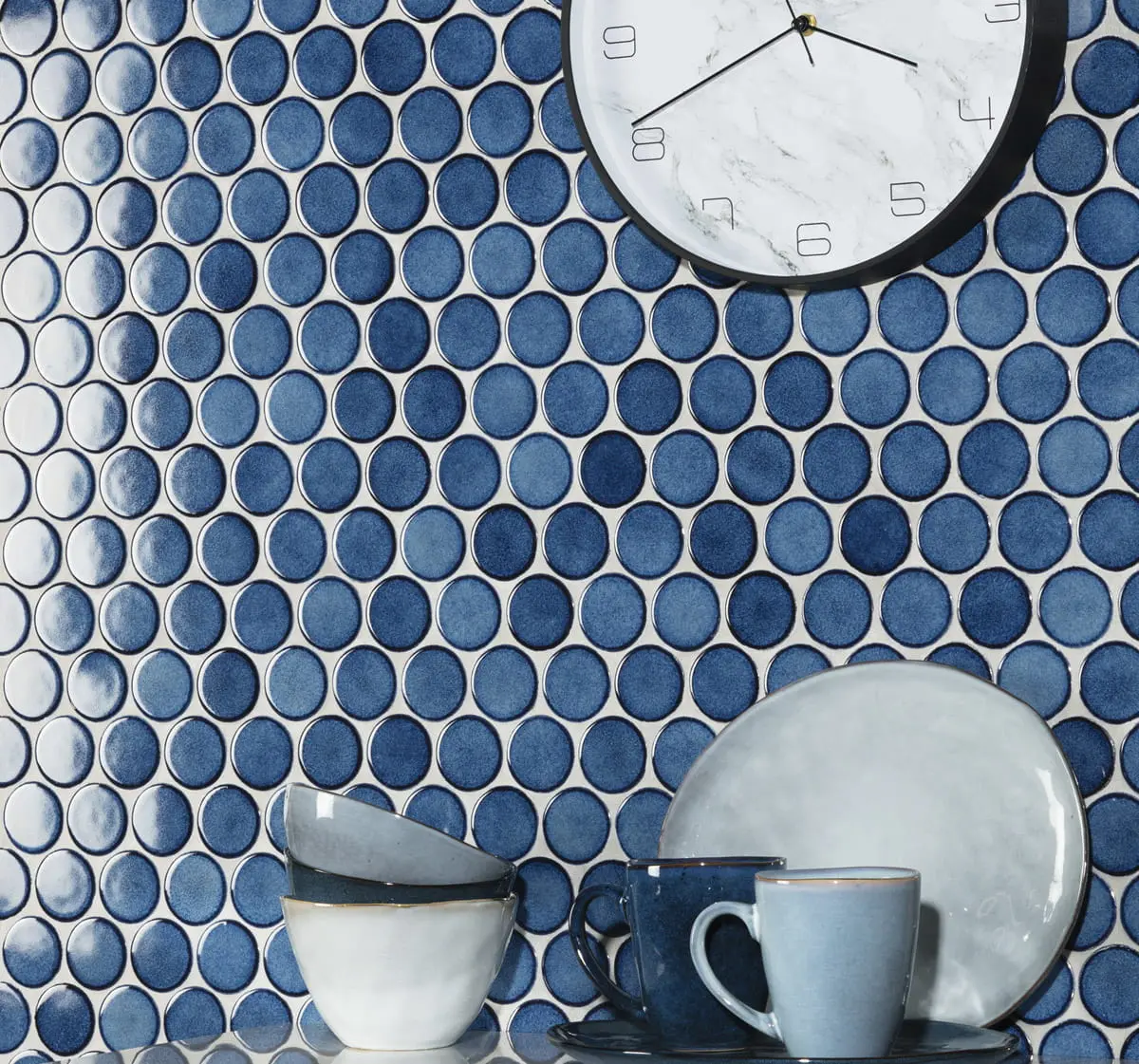 Mozaika ceramiczna  Circle Dots Royal blue niebieska - szklanemozaiki.pl