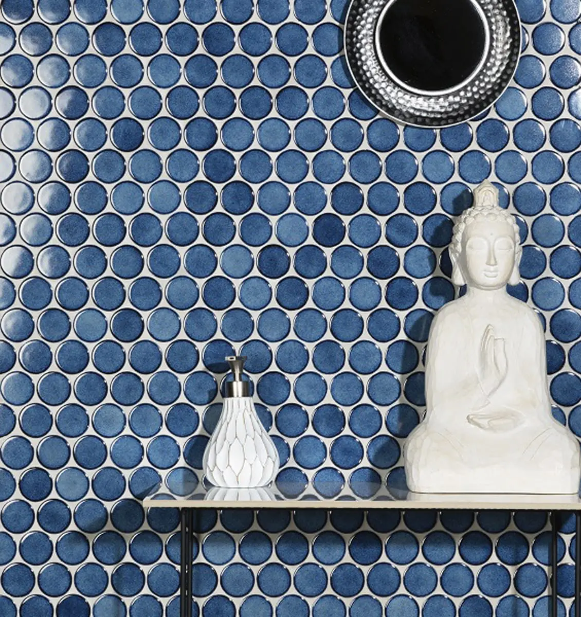 Mozaika ceramiczna  Circle Dots Royal blue niebieska - szklanemozaiki.pl