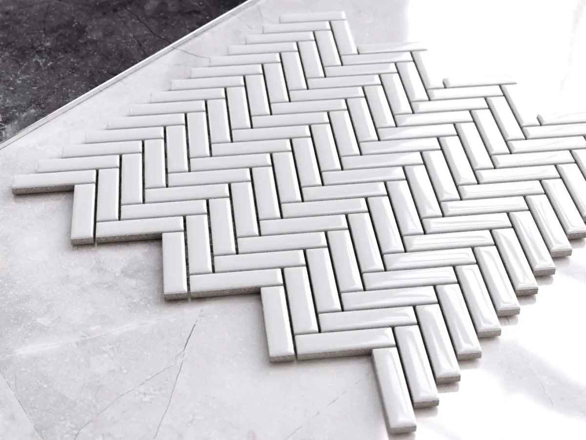 Mozaika ceramiczna Mini Chevron White połysk - szklanemozaiki.pl