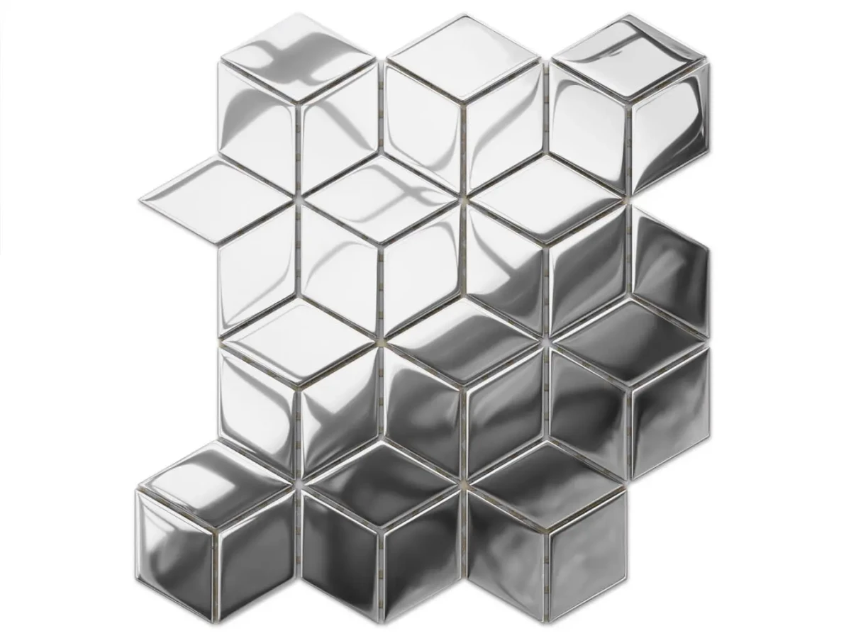 MOZAIKA SZKLANA ROMB DIAMOND SREBRNA SILVER METALIC – dekoracyjne do wnętrz – Szklane Mozaiki