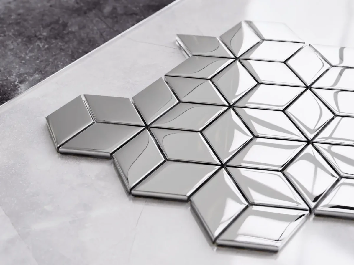 MOZAIKA SZKLANA ROMB DIAMOND SREBRNA SILVER METALIC – dekoracyjne do wnętrz – Szklane Mozaiki