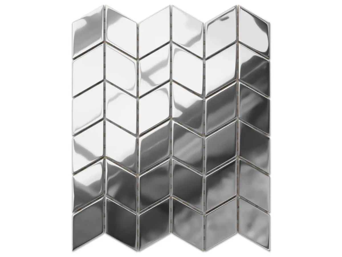 MOZAIKA SZKLANA CHEVRON ROMB SILVER SREBRNA CHROM METALIC – dekoracyjne do wnętrz – Szklane Mozaiki