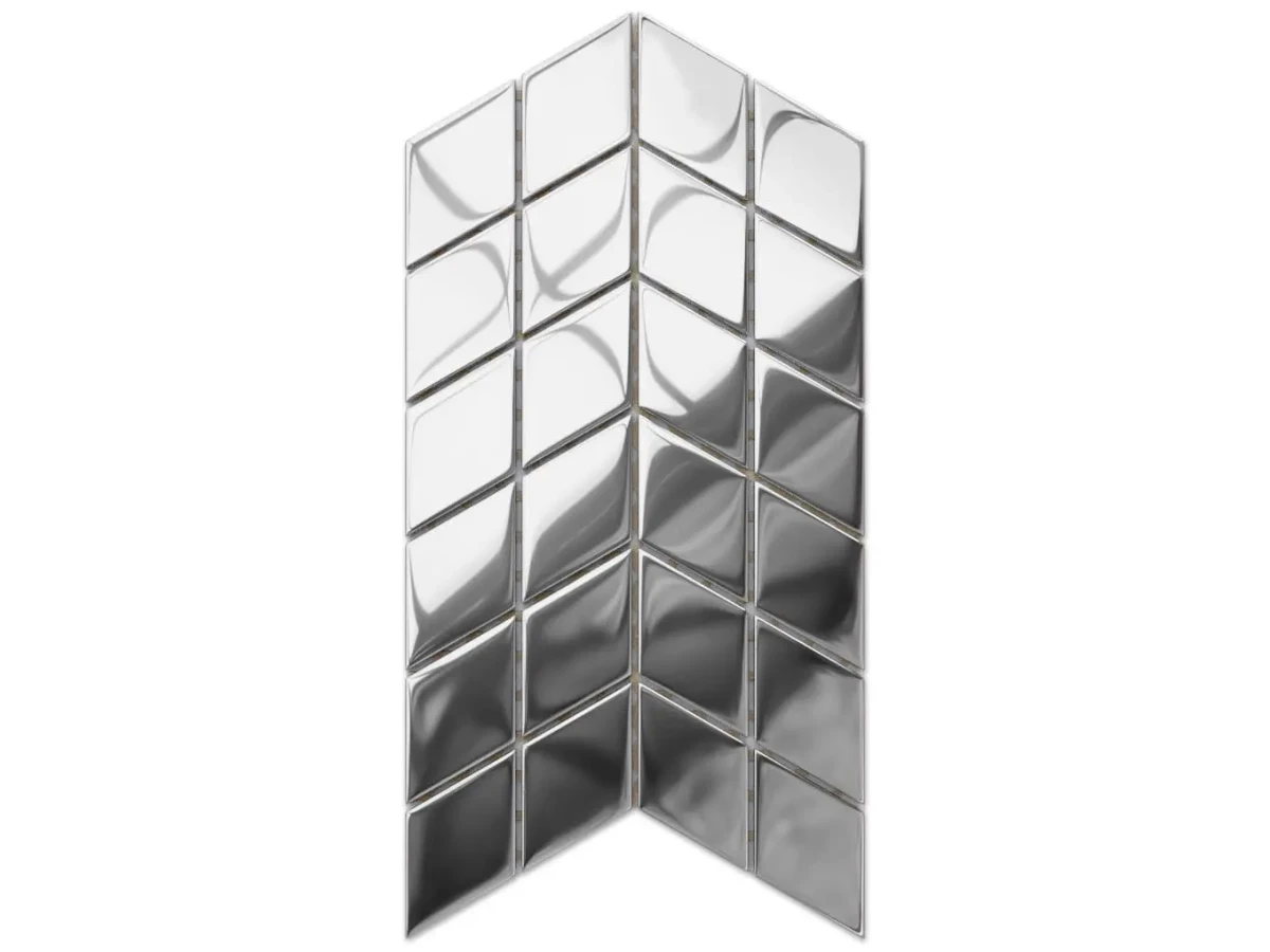 MOZAIKA SZKLANA DOUBLE CHEVRON ROMB SILVER SREBRNA CHROM METALIC – dekoracyjne do wnętrz – Szklane Mozaiki
