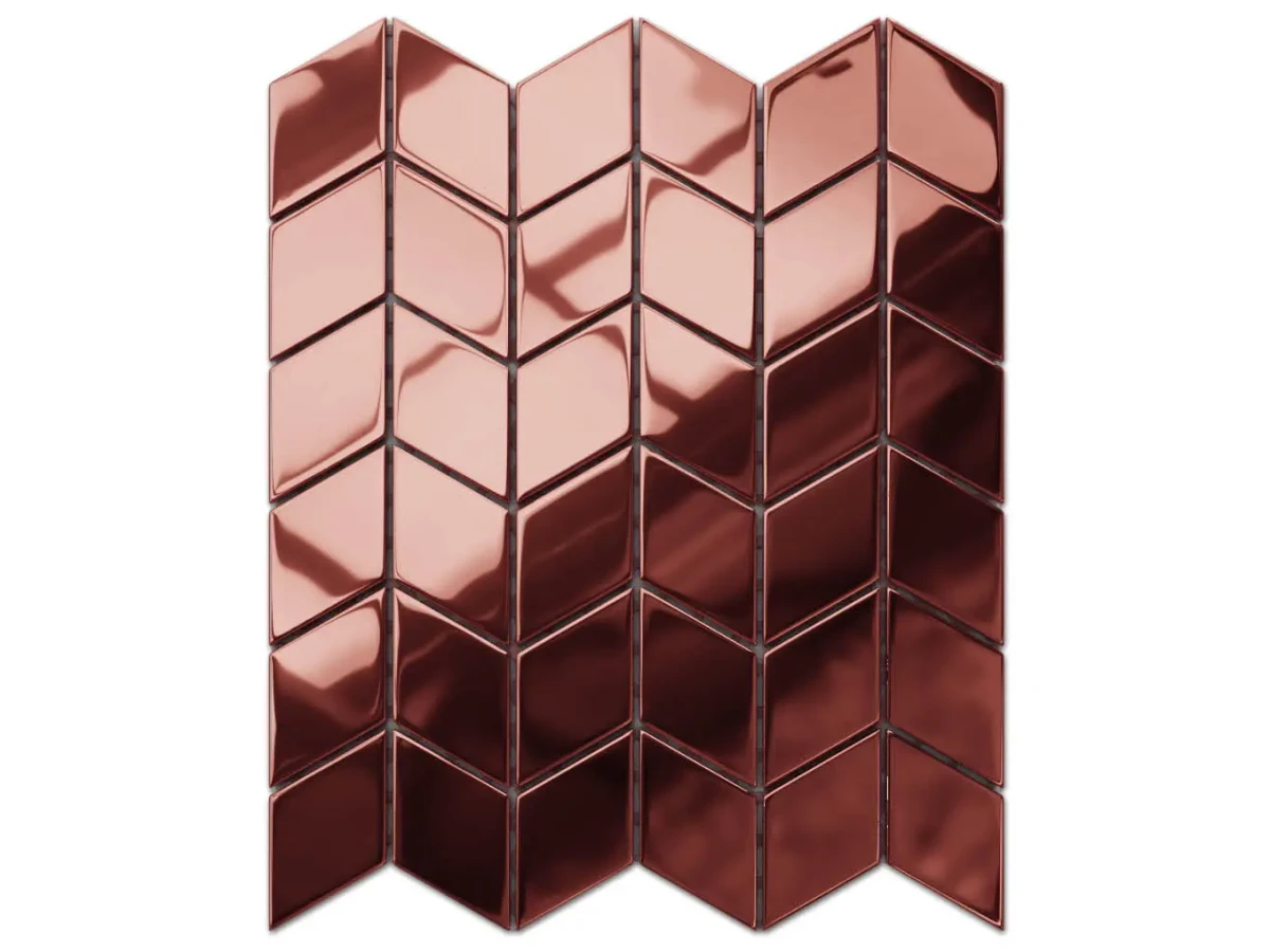 MOZAIKA SZKLANA CHEVRON ROMB COPPER ROSE METALIC – dekoracyjne do wnętrz – Szklane Mozaiki