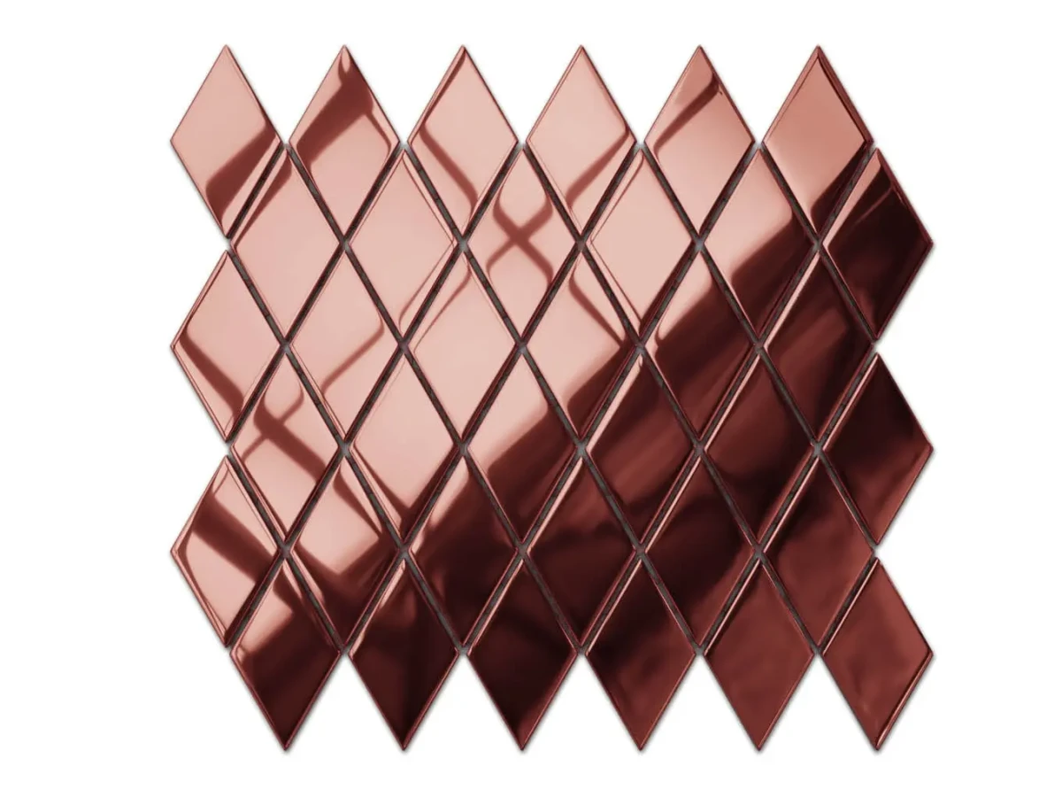 MOZAIKA SZKLANA KARO ROMB COPPER ROSE  METALIC  – dekoracyjne do wnętrz – Szklane Mozaiki
