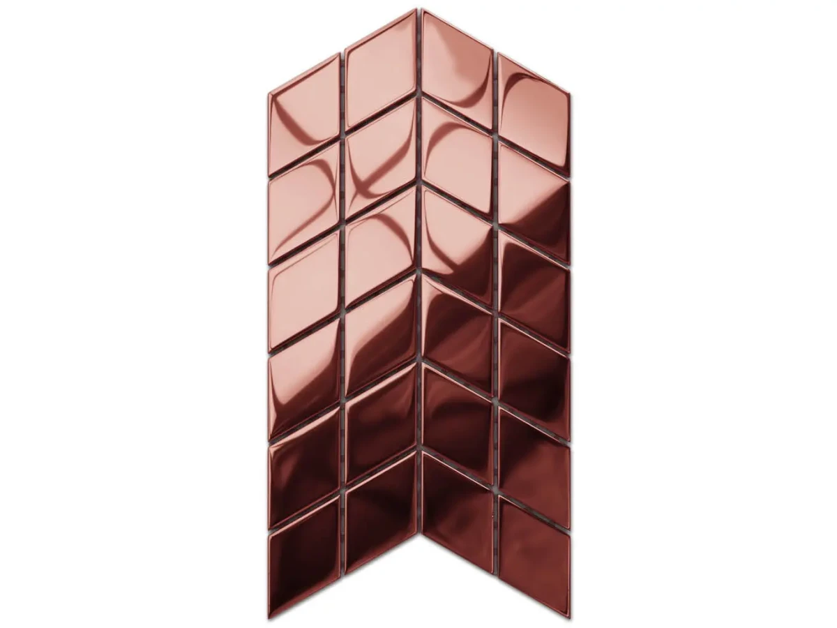 MOZAIKA SZKLANA DOUBLE CHEVRON COPPER ROSE METALIC – dekoracyjne do wnętrz – Szklane Mozaiki