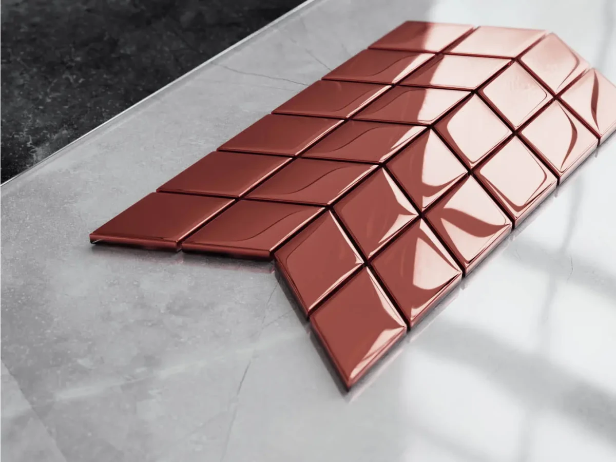 MOZAIKA SZKLANA DOUBLE CHEVRON COPPER ROSE METALIC – dekoracyjne do wnętrz – Szklane Mozaiki