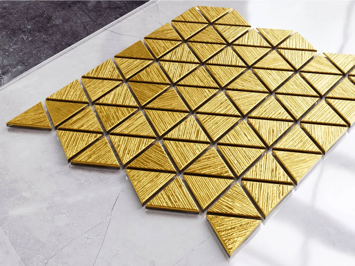 MOZAIKA SZKLANA TRIANGLE BLANKET ZŁOTA GOLD STRUKTURA – dekoracyjne do wnętrz – Szklane Mozaiki
