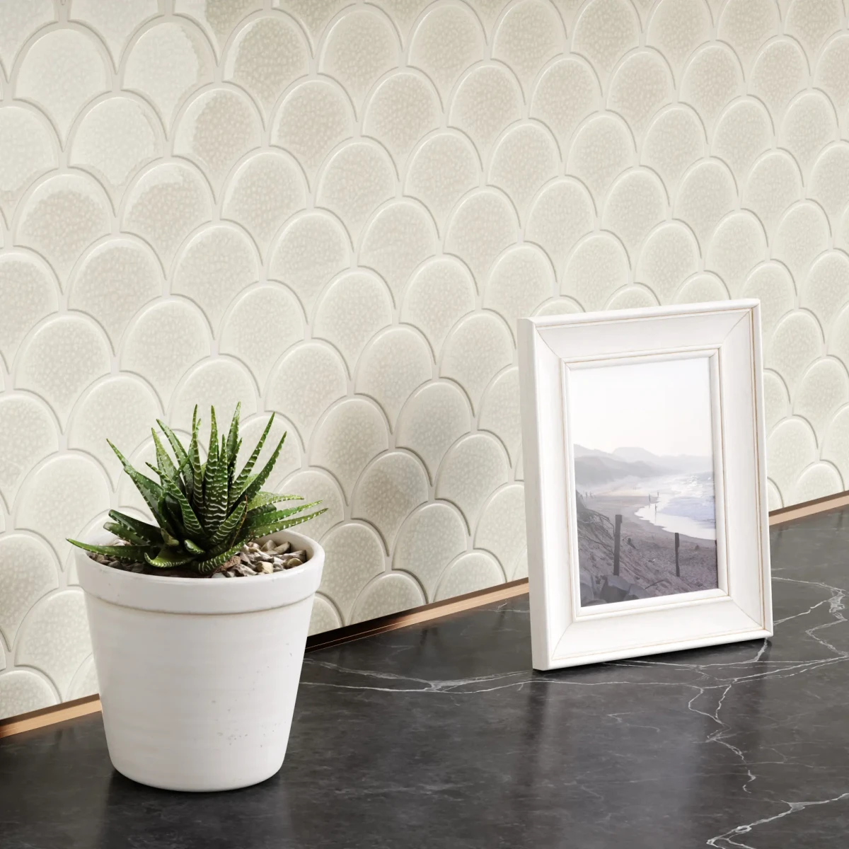 MOZAIKA CERAMICZNA FISH SCALE WHITE CREME – dekoracyjne do wnętrz – Szklane Mozaiki
