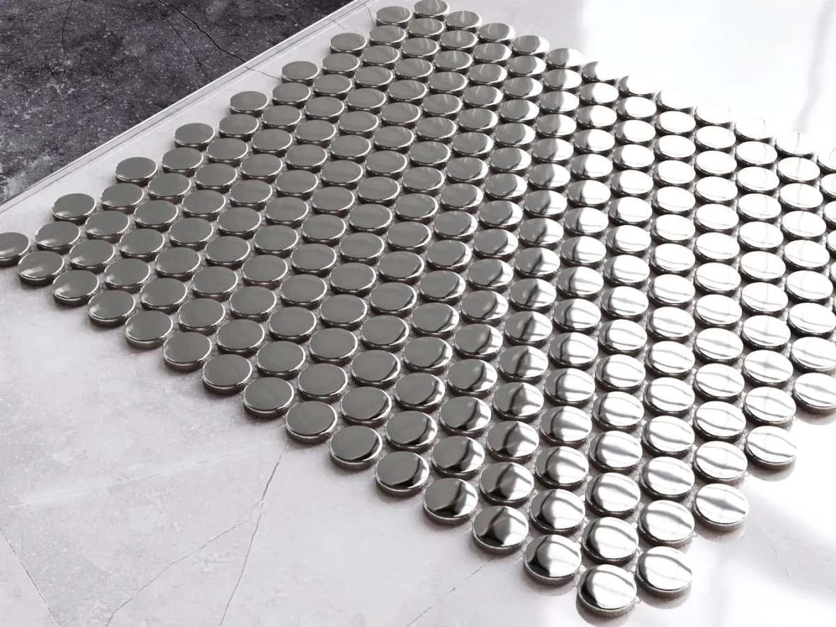 MOZAIKA CERAMICZNA PENNY DOTS SILVER CHROM METALIC – dekoracyjne do wnętrz – Szklane Mozaiki