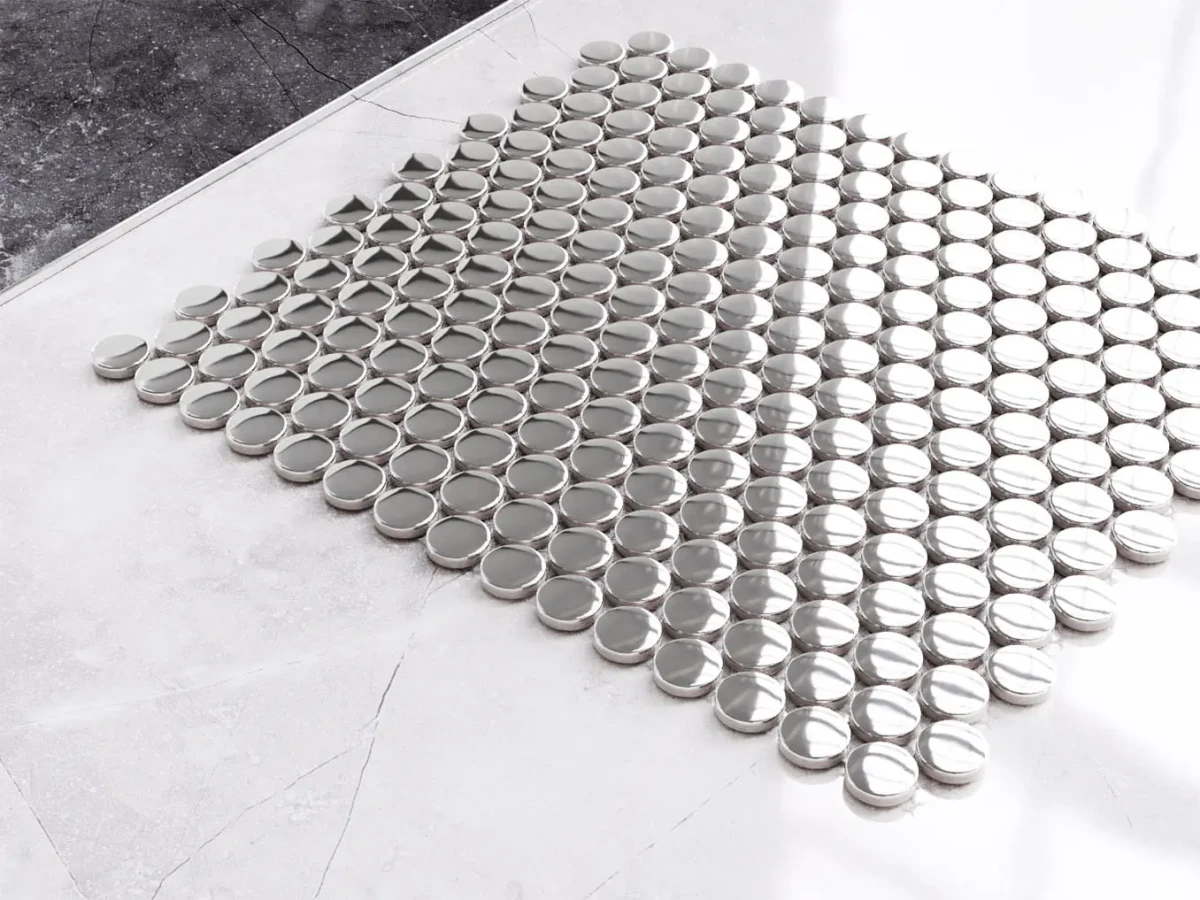 MOZAIKA CERAMICZNA PENNY DOTS SILVER CHROM METALIC – dekoracyjne do wnętrz – Szklane Mozaiki