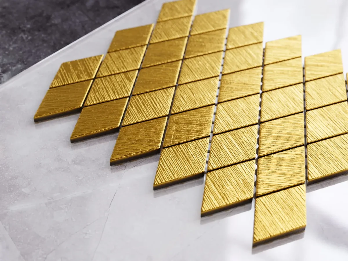 MOZAIKA SZKLANA ROMB KARO ZŁOTA GOLD STRUKTURA – dekoracyjne do wnętrz – Szklane Mozaiki