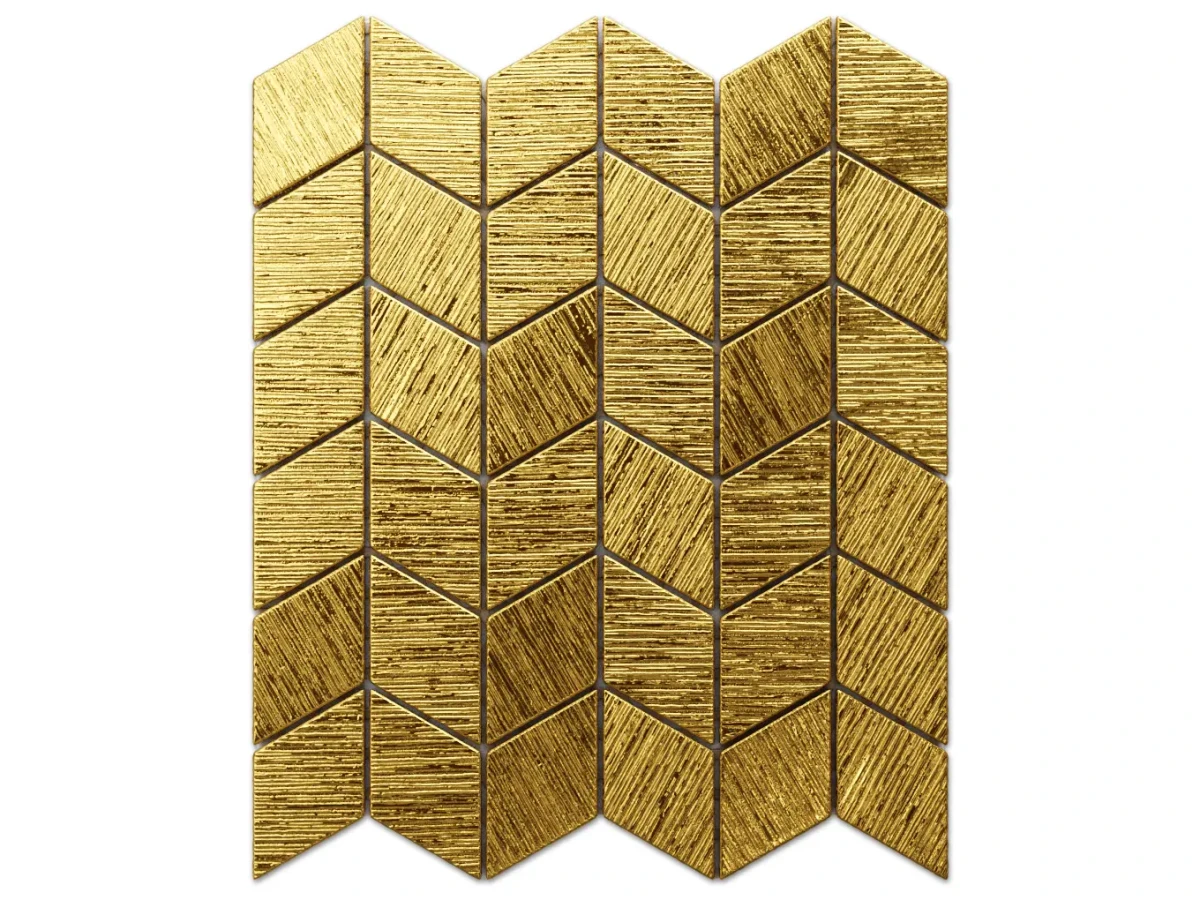 MOZAIKA SZKLANA ROMB CHEVRON ZŁOTA GOLD STRUKTURA – dekoracyjne do wnętrz – Szklane Mozaiki