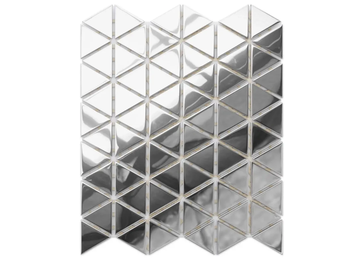 MOZAIKA SZKLANA TRIANGLE BLANKET SILVER SREBRNA CHROM – dekoracyjne do wnętrz – Szklane Mozaiki