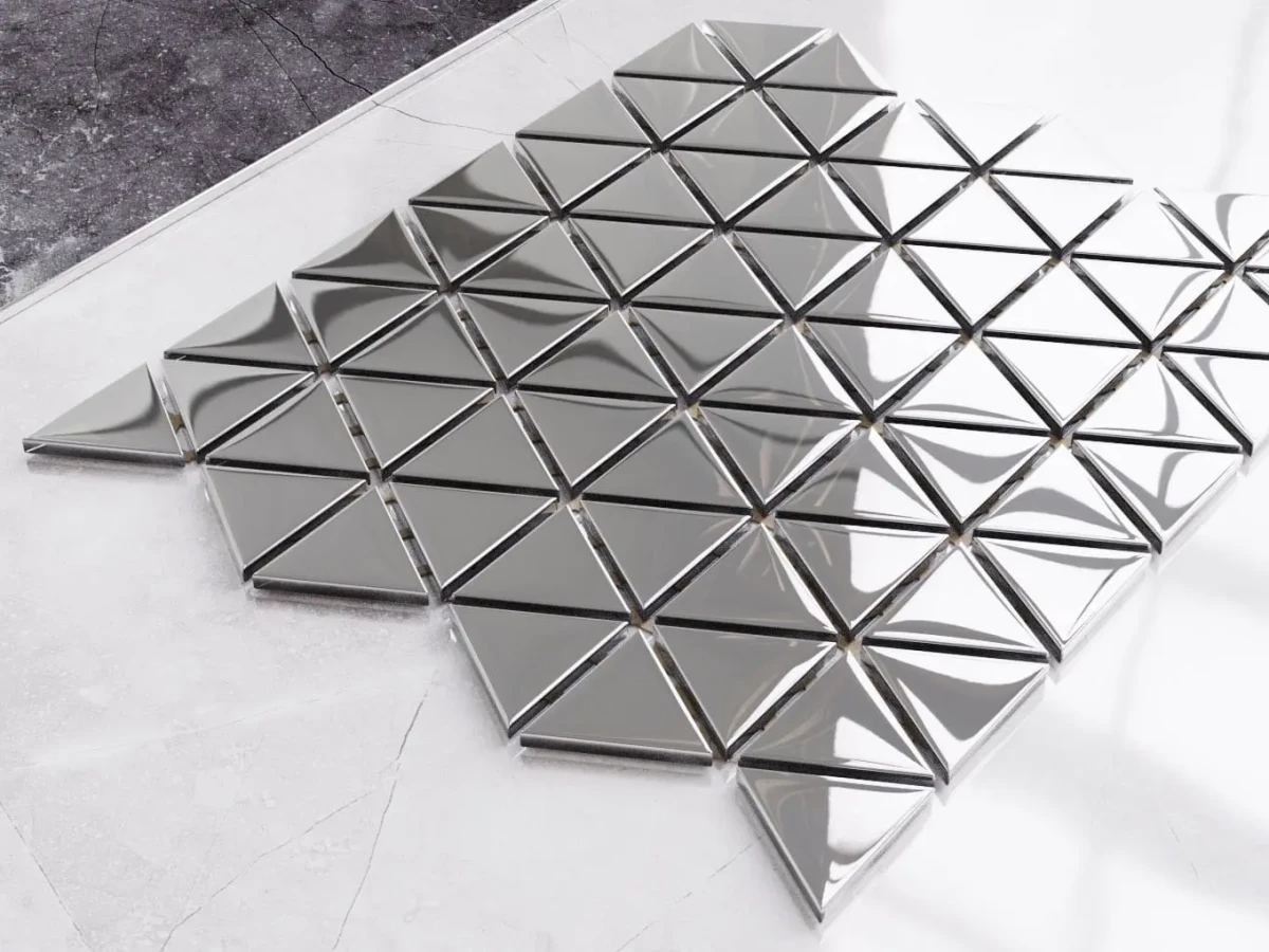 MOZAIKA SZKLANA TRIANGLE BLANKET SILVER SREBRNA CHROM – dekoracyjne do wnętrz – Szklane Mozaiki