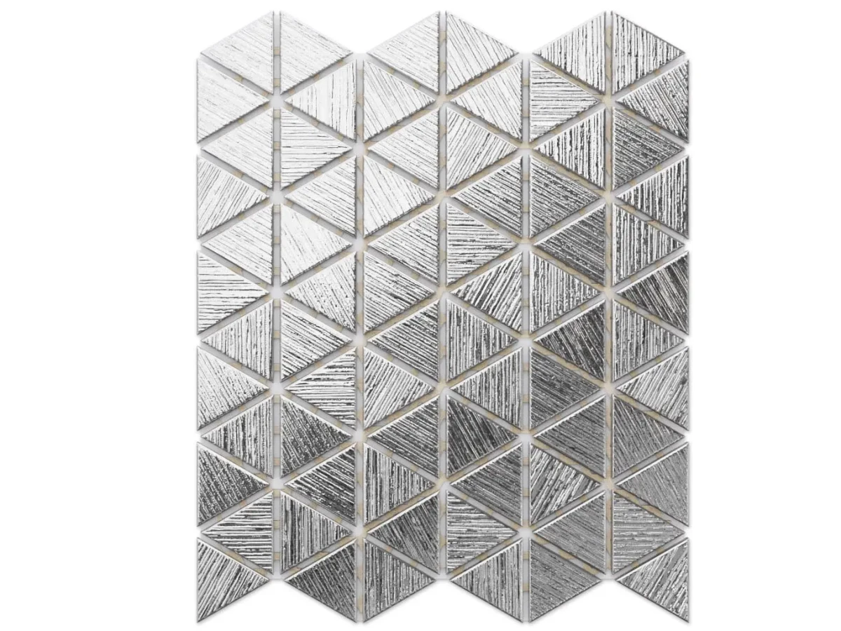 MOZAIKA SZKLANA TRIANGLE BLANKET SILVER SREBRNA CHROM STRUKTURA – dekoracyjne do wnętrz – Szklane Mozaiki