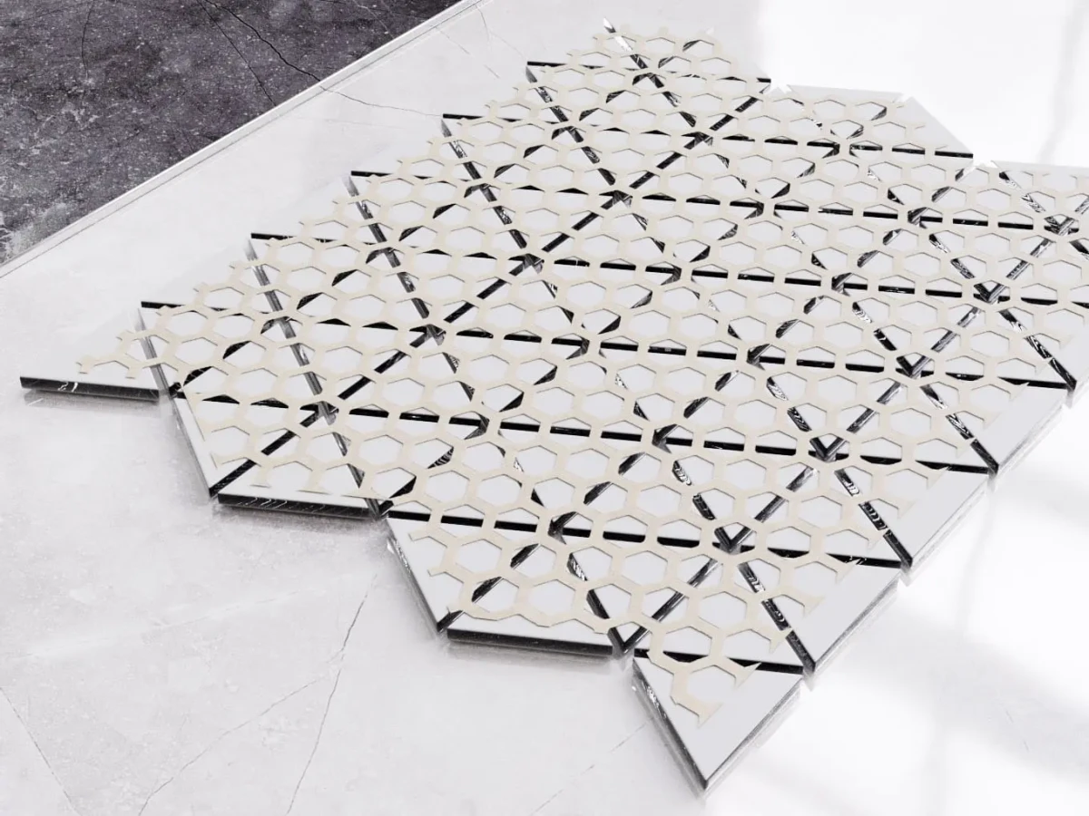 MOZAIKA SZKLANA TRIANGLE BLANKET SILVER SREBRNA CHROM STRUKTURA – dekoracyjne do wnętrz – Szklane Mozaiki