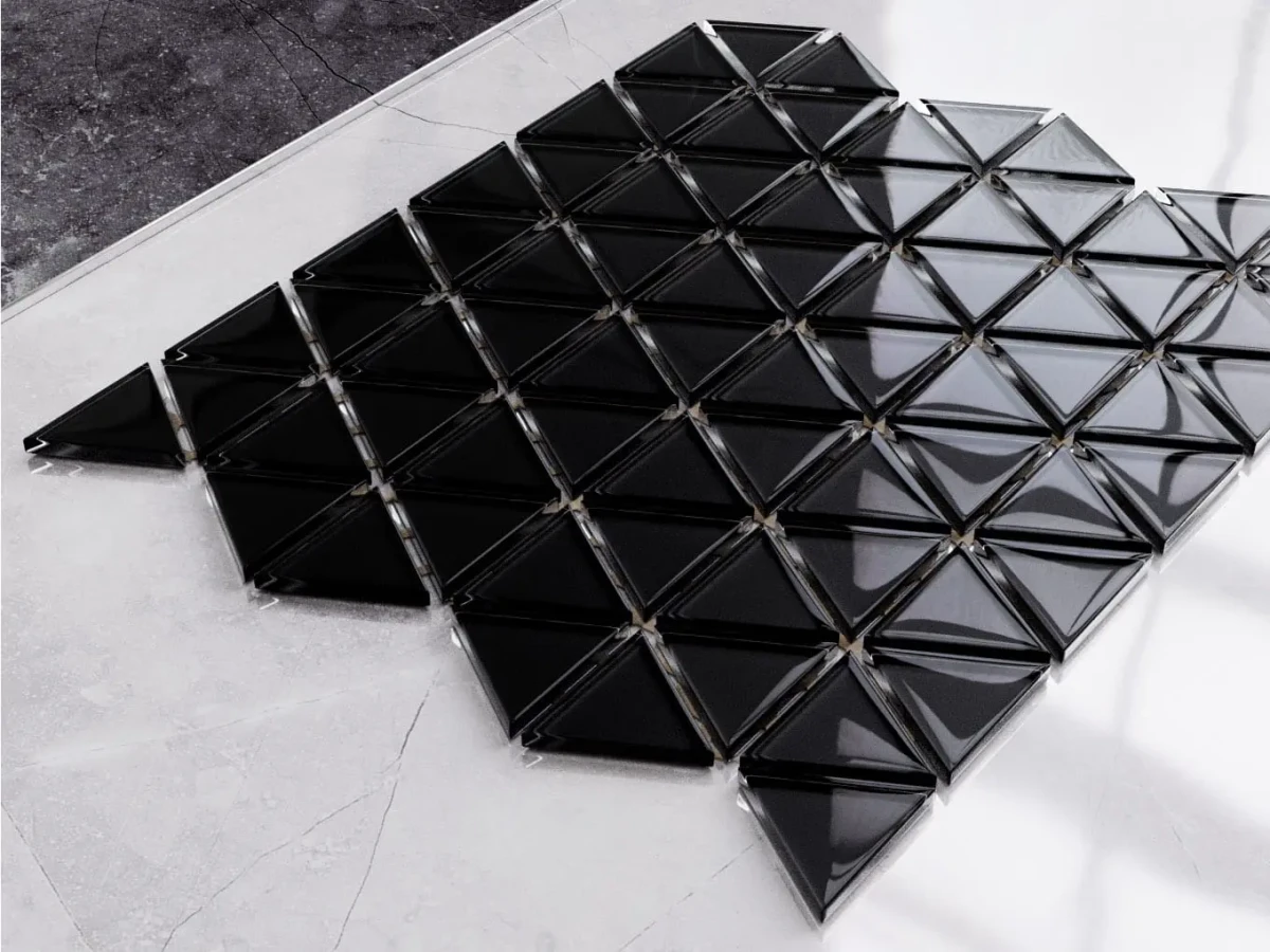MOZAIKA SZKLANA TRIANGLE BLANKET CZARNA BLACK – dekoracyjne do wnętrz – Szklane Mozaiki